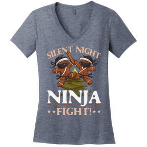 Funny Christmas Gingerbread Silent Night Ninja Fight! Women's V-Neck T-Shirt