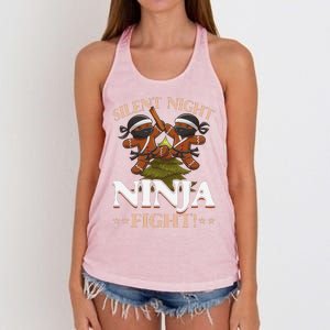 Funny Christmas Gingerbread Silent Night Ninja Fight! Women's Knotted Racerback Tank