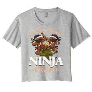 Funny Christmas Gingerbread Silent Night Ninja Fight! Women's Crop Top Tee