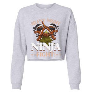 Funny Christmas Gingerbread Silent Night Ninja Fight! Cropped Pullover Crew