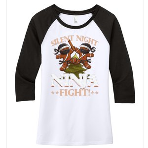 Funny Christmas Gingerbread Silent Night Ninja Fight! Women's Tri-Blend 3/4-Sleeve Raglan Shirt