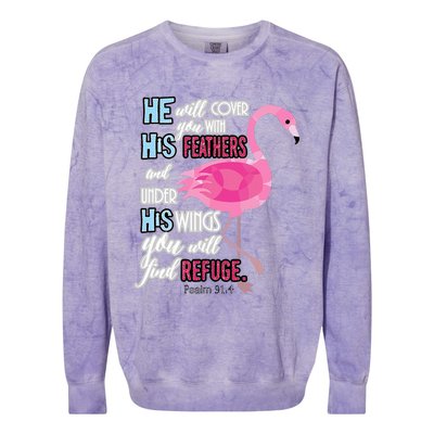 Flamingo Christian Gift Psalm 91 Bible Verse Colorblast Crewneck Sweatshirt