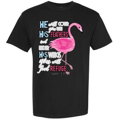 Flamingo Christian Gift Psalm 91 Bible Verse Garment-Dyed Heavyweight T-Shirt