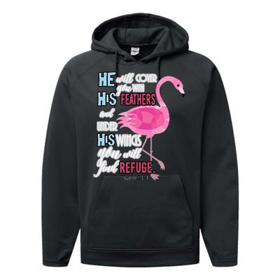 Flamingo Christian Gift Psalm 91 Bible Verse Performance Fleece Hoodie