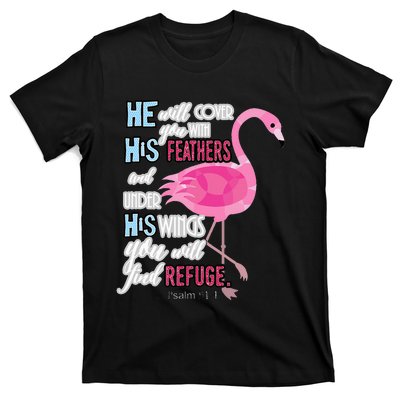 Flamingo Christian Gift Psalm 91 Bible Verse T-Shirt