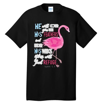 Flamingo Christian Gift Psalm 91 Bible Verse Tall T-Shirt