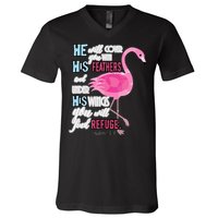 Flamingo Christian Gift Psalm 91 Bible Verse V-Neck T-Shirt