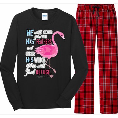 Flamingo Christian Gift Psalm 91 Bible Verse Long Sleeve Pajama Set