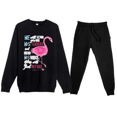 Flamingo Christian Gift Psalm 91 Bible Verse Premium Crewneck Sweatsuit Set