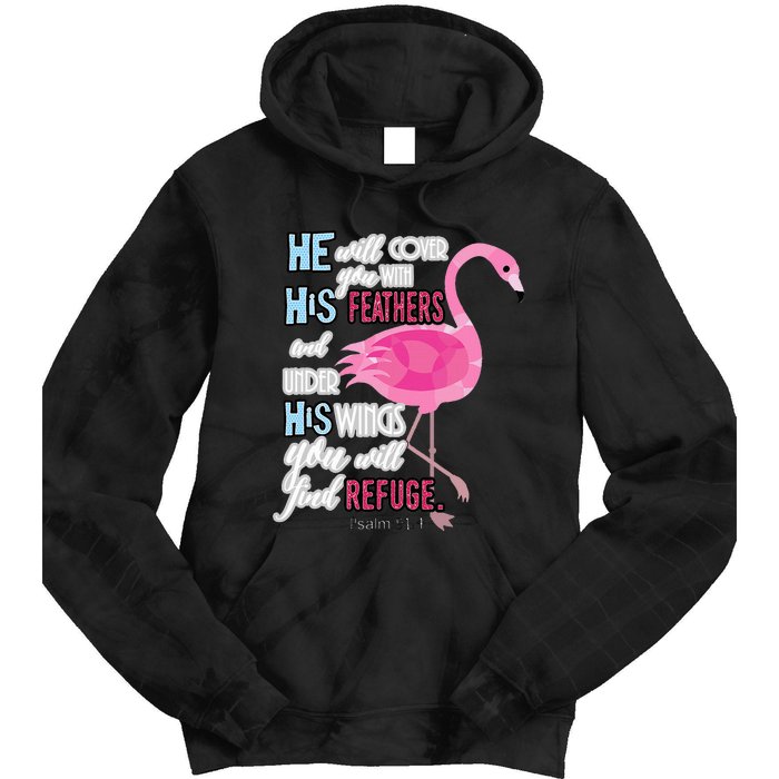 Flamingo Christian Gift Psalm 91 Bible Verse Tie Dye Hoodie