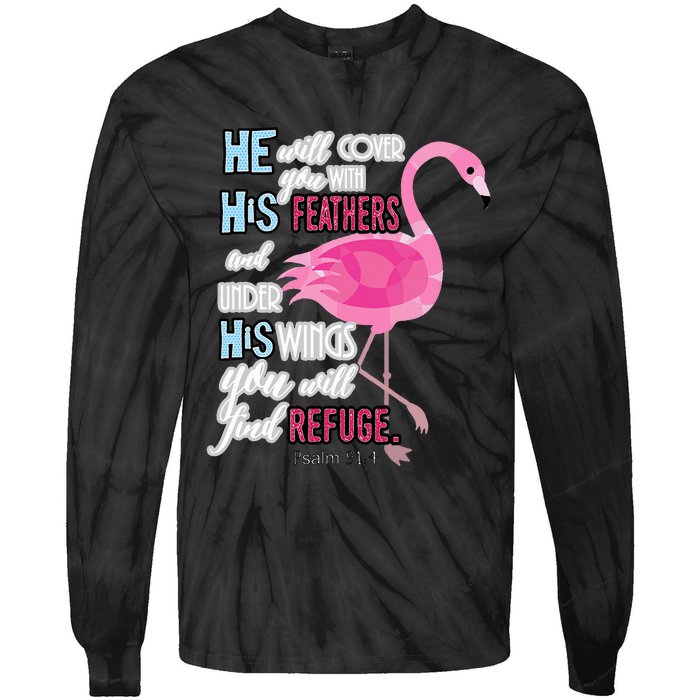 Flamingo Christian Gift Psalm 91 Bible Verse Tie-Dye Long Sleeve Shirt