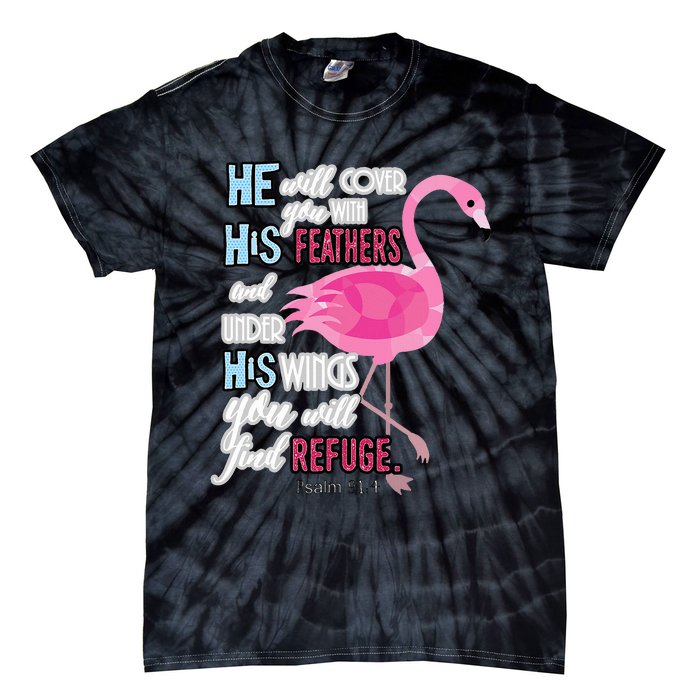 Flamingo Christian Gift Psalm 91 Bible Verse Tie-Dye T-Shirt