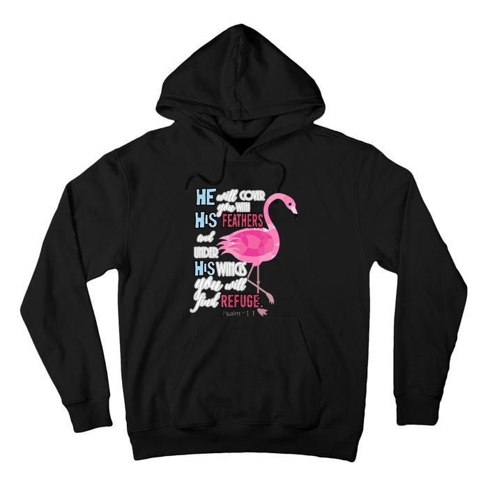 Flamingo Christian Gift Psalm 91 Bible Verse Tall Hoodie