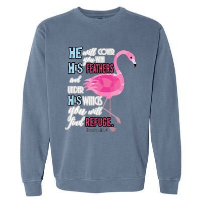 Flamingo Christian Gift Psalm 91 Bible Verse Garment-Dyed Sweatshirt