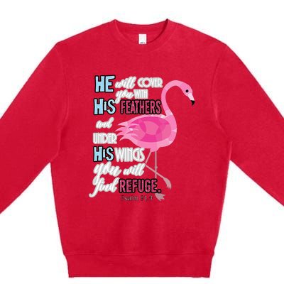 Flamingo Christian Gift Psalm 91 Bible Verse Premium Crewneck Sweatshirt