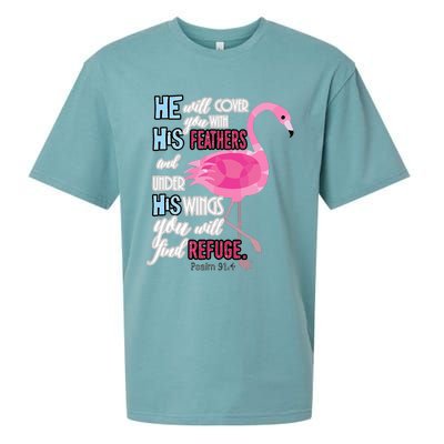 Flamingo Christian Gift Psalm 91 Bible Verse Sueded Cloud Jersey T-Shirt