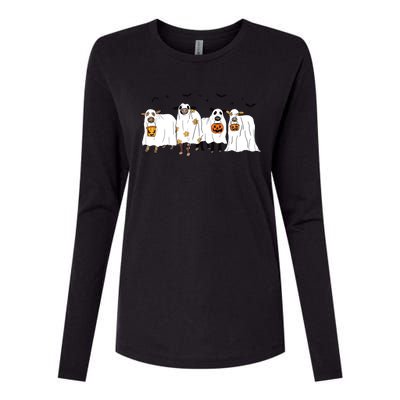 Funny Cow Ghost Halloween Farmer Trick Or Treat Cow Lover Womens Cotton Relaxed Long Sleeve T-Shirt