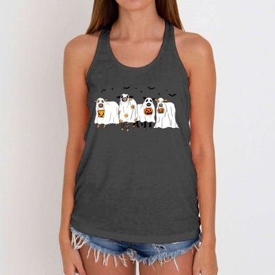 Funny Cow Ghost Halloween Farmer Trick Or Treat Cow Lover Women's Knotted Racerback Tank