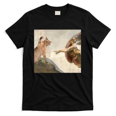 Funny Cat God Creation of Adam meme Jesus T-Shirt