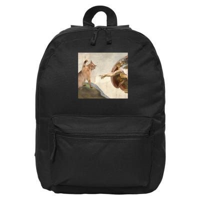Funny Cat God Creation of Adam meme Jesus 16 in Basic Backpack