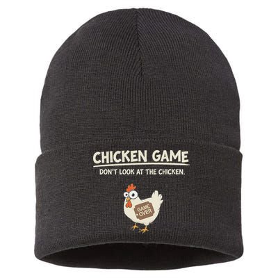 Funny Chicken Game DonT Look Design Sustainable Knit Beanie