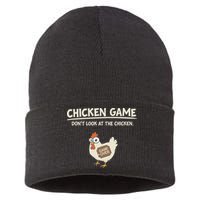 Funny Chicken Game DonT Look Design Sustainable Knit Beanie