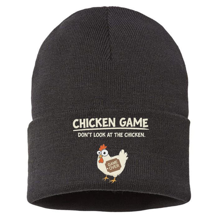 Funny Chicken Game DonT Look Design Sustainable Knit Beanie