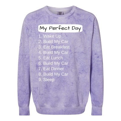 Funny Car Guy Gift Cute Gift My Perfect Day Build My Car Gift Colorblast Crewneck Sweatshirt