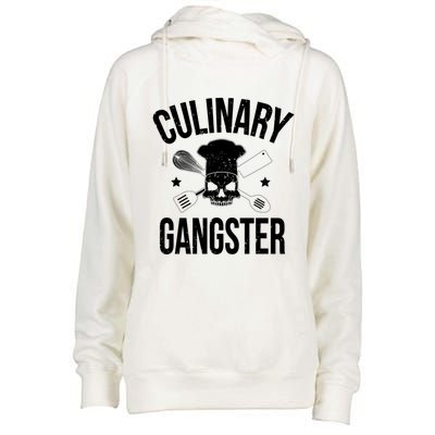 Funny Culinary Gangster Head Chef Gift Funny Cooking Humor Gift Womens Funnel Neck Pullover Hood