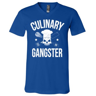 Funny Culinary Gangster Head Chef Gift Funny Cooking Humor Gift V-Neck T-Shirt