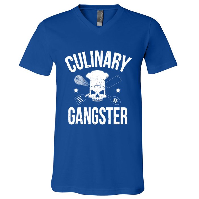 Funny Culinary Gangster Head Chef Gift Funny Cooking Humor Gift V-Neck T-Shirt