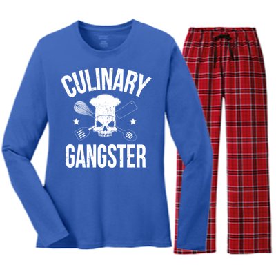 Funny Culinary Gangster Head Chef Gift Funny Cooking Humor Gift Women's Long Sleeve Flannel Pajama Set 