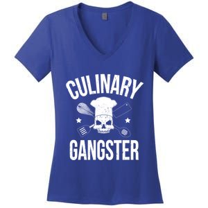 Funny Culinary Gangster Head Chef Gift Funny Cooking Humor Gift Women's V-Neck T-Shirt