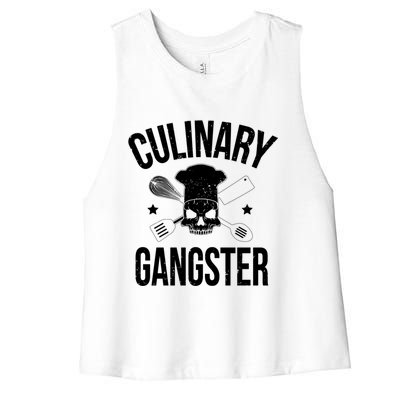 Funny Culinary Gangster Head Chef Gift Funny Cooking Humor Gift Women's Racerback Cropped Tank