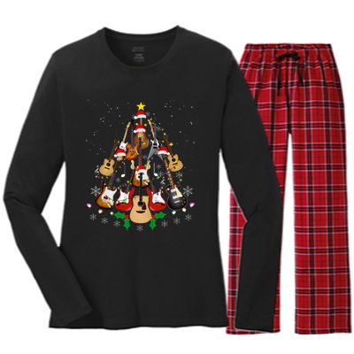 Funny Christmas Guitar Player Gifts Xmas Tree Women's Long Sleeve Flannel Pajama Set 