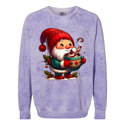 Funny Coffee Gnome Christmas Cute Hot Chocolate Gnome Colorblast Crewneck Sweatshirt