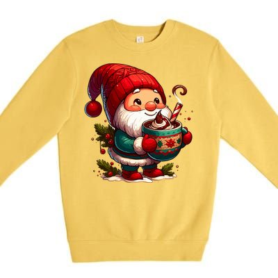 Funny Coffee Gnome Christmas Cute Hot Chocolate Gnome Premium Crewneck Sweatshirt