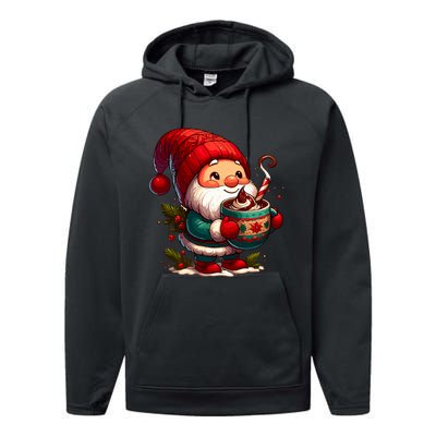 Funny Coffee Gnome Christmas Cute Hot Chocolate Gnome Performance Fleece Hoodie