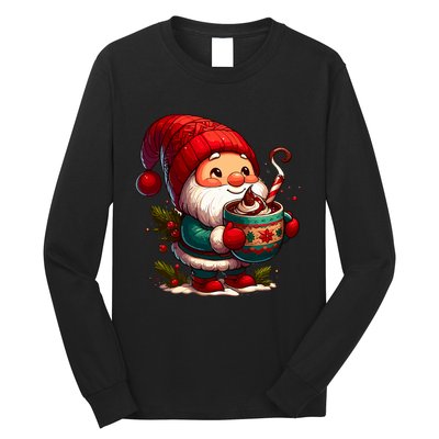 Funny Coffee Gnome Christmas Cute Hot Chocolate Gnome Long Sleeve Shirt