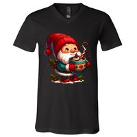 Funny Coffee Gnome Christmas Cute Hot Chocolate Gnome V-Neck T-Shirt