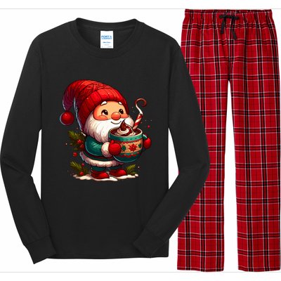 Funny Coffee Gnome Christmas Cute Hot Chocolate Gnome Long Sleeve Pajama Set