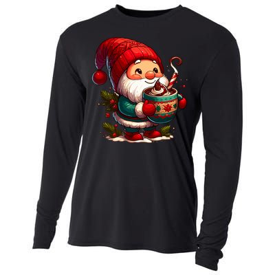 Funny Coffee Gnome Christmas Cute Hot Chocolate Gnome Cooling Performance Long Sleeve Crew