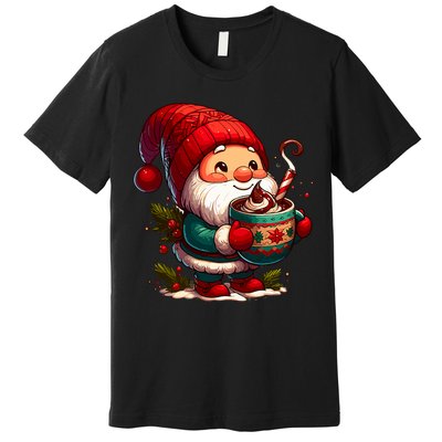 Funny Coffee Gnome Christmas Cute Hot Chocolate Gnome Premium T-Shirt