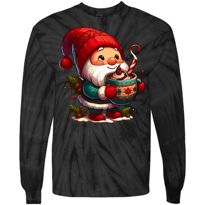 Funny Coffee Gnome Christmas Cute Hot Chocolate Gnome Tie-Dye Long Sleeve Shirt