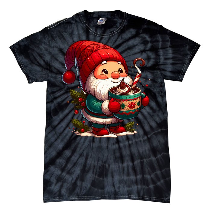 Funny Coffee Gnome Christmas Cute Hot Chocolate Gnome Tie-Dye T-Shirt