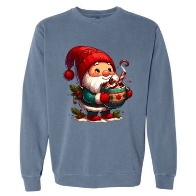 Funny Coffee Gnome Christmas Cute Hot Chocolate Gnome Garment-Dyed Sweatshirt