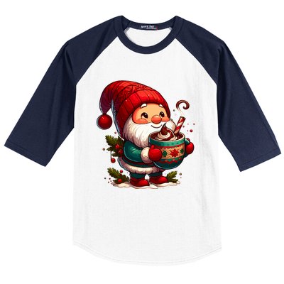 Funny Coffee Gnome Christmas Cute Hot Chocolate Gnome Baseball Sleeve Shirt