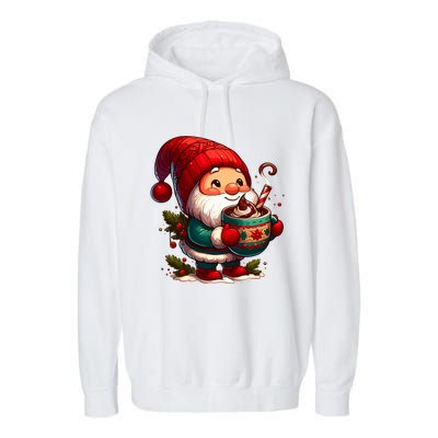 Funny Coffee Gnome Christmas Cute Hot Chocolate Gnome Garment-Dyed Fleece Hoodie