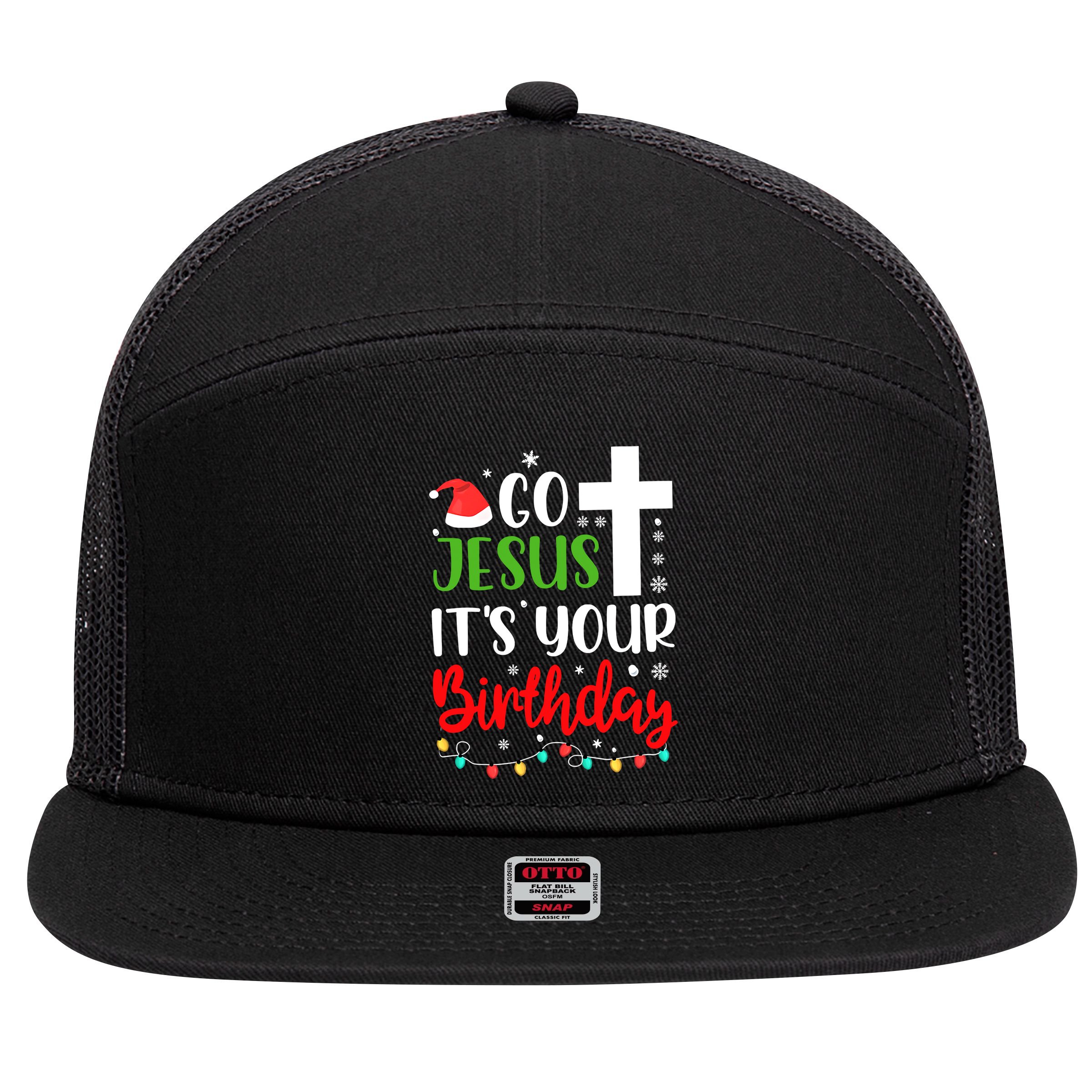 Funny Christian Go Jesus It's Your Birthday Christmas 7 Panel Mesh Trucker Snapback Hat