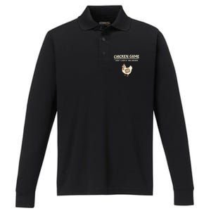 Funny Chicken Game DonT Look Design Performance Long Sleeve Polo